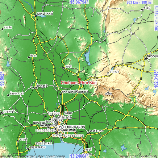 Topographic map of Chaloem Phra Kiat