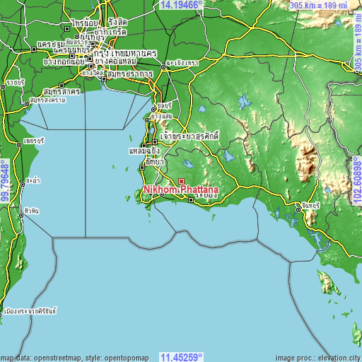 Topographic map of Nikhom Phattana