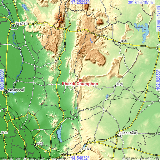 Topographic map of Phakdi Chumphon