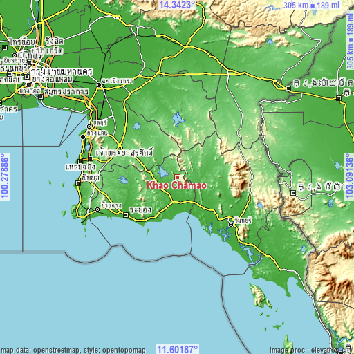 Topographic map of Khao Chamao