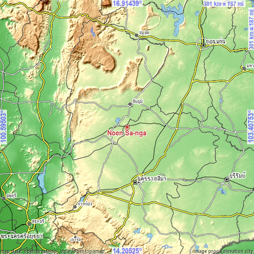 Topographic map of Noen Sa-nga