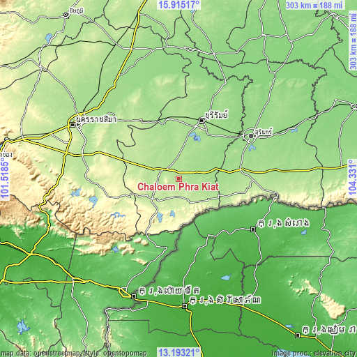 Topographic map of Chaloem Phra Kiat