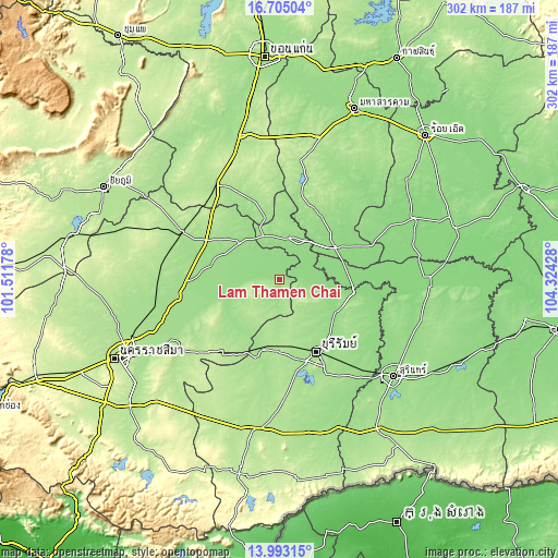 Topographic map of Lam Thamen Chai