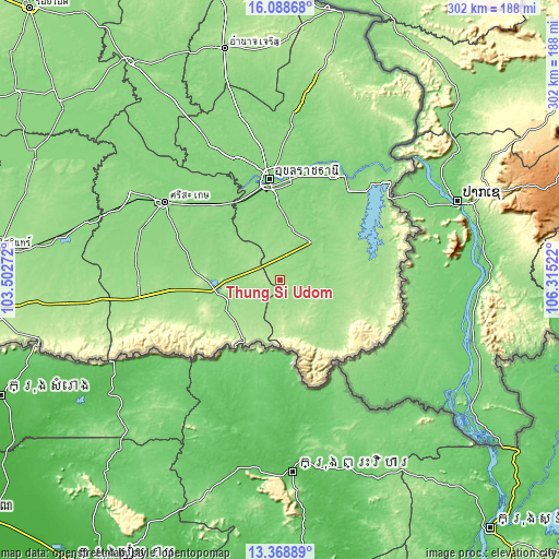 Topographic map of Thung Si Udom