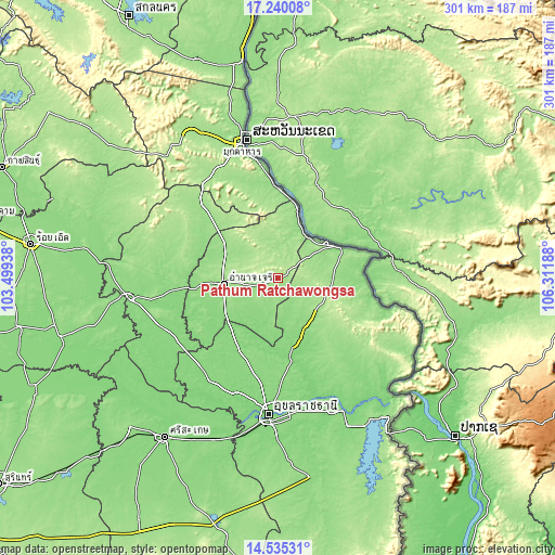 Topographic map of Pathum Ratchawongsa