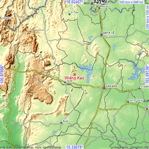 Topographic map of Wiang Kao