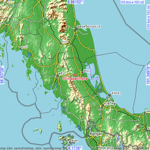 Topographic map of Srinagarindra