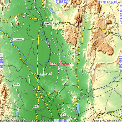 Topographic map of Dong Charoen