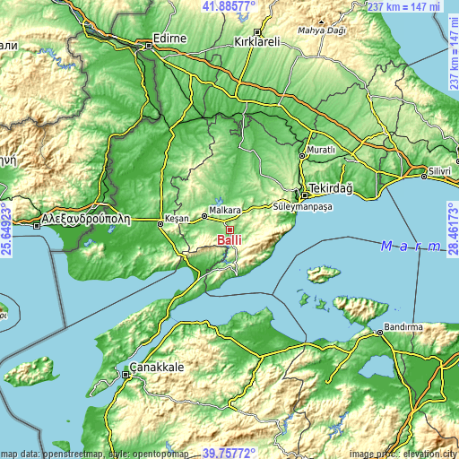 Topographic map of Ballı