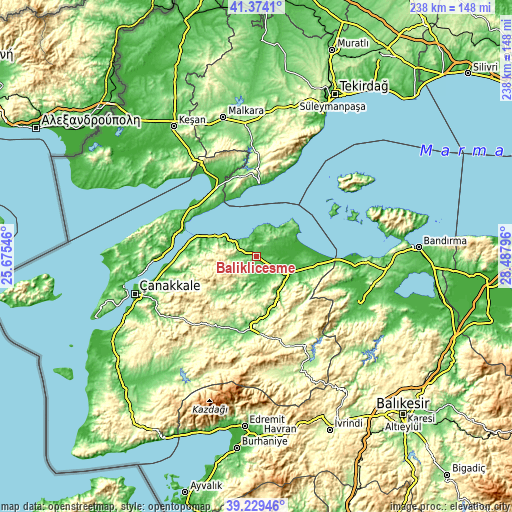 Topographic map of Balıklıçeşme