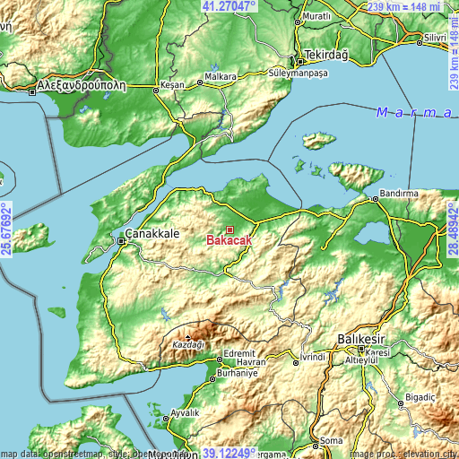 Topographic map of Bakacak