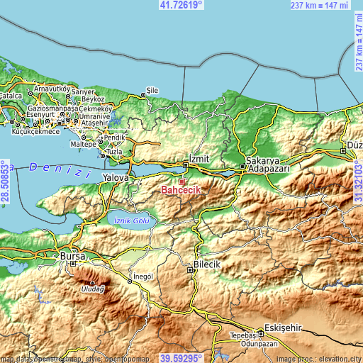 Topographic map of Bahçecik