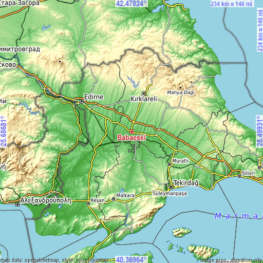 Topographic map of Babaeski