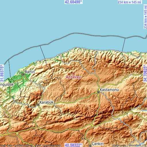 Topographic map of Azdavay