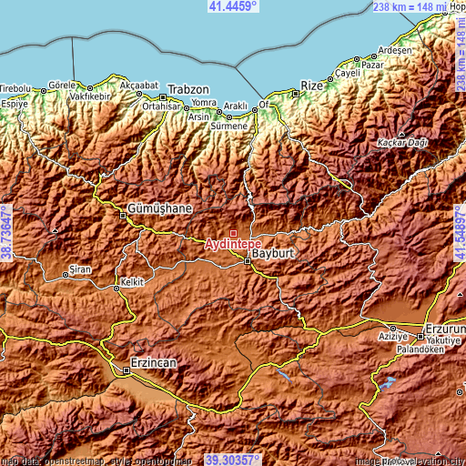 Topographic map of Aydıntepe