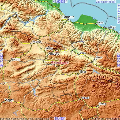 Topographic map of Ezinepazarı