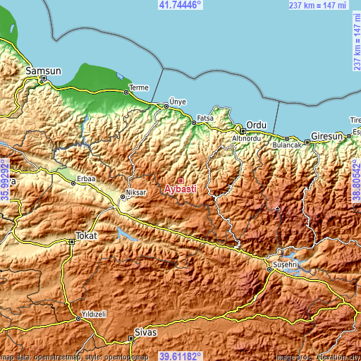 Topographic map of Aybastı