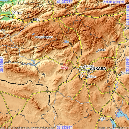 Topographic map of Ayaş