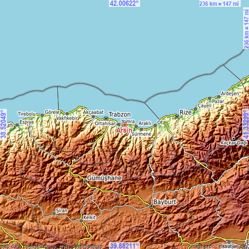 Topographic map of Arsin
