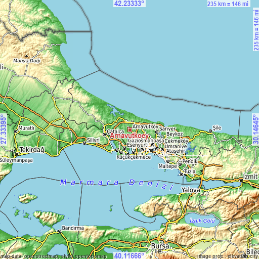 Topographic map of Arnavutköy