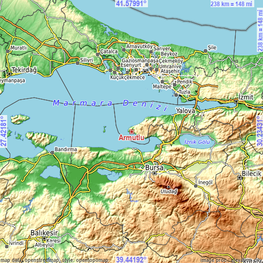 Topographic map of Armutlu