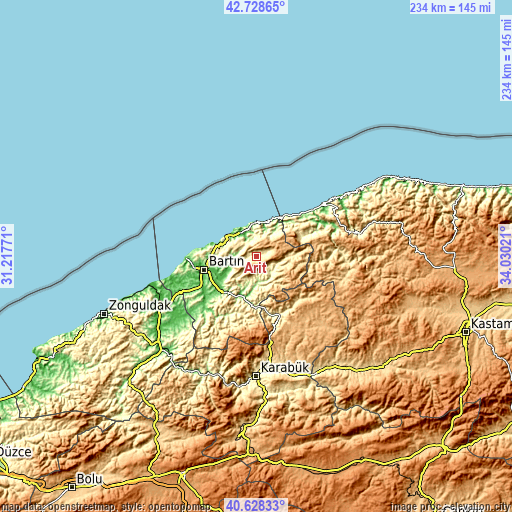 Topographic map of Arıt