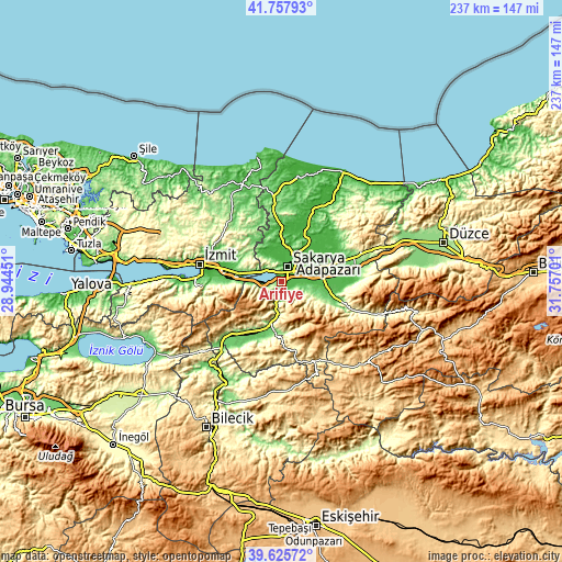 Topographic map of Arifiye