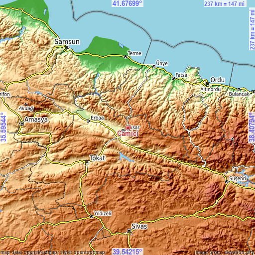 Topographic map of Çamiçi