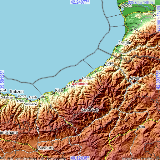 Topographic map of Ardeşen