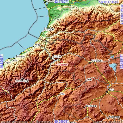 Topographic map of Ardanuç