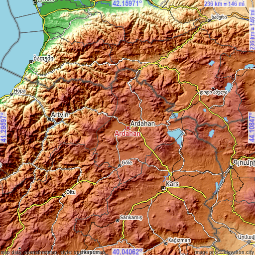 Topographic map of Ardahan