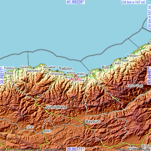 Topographic map of Araklı