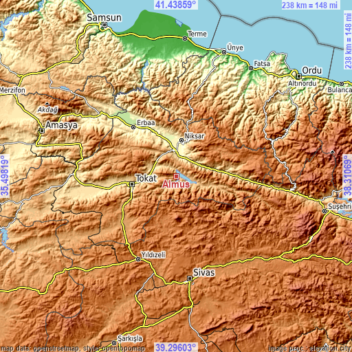 Topographic map of Almus