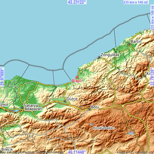 Topographic map of Alaplı