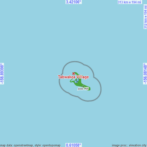 Topographic map of Tabwakea Village