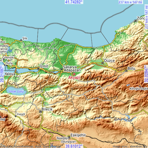 Topographic map of Akyazı
