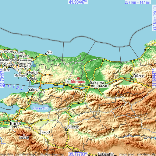 Topographic map of Akmeşe