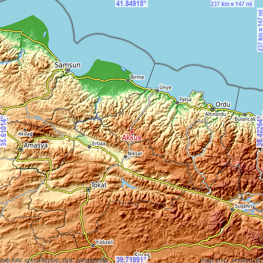 Topographic map of Akkuş