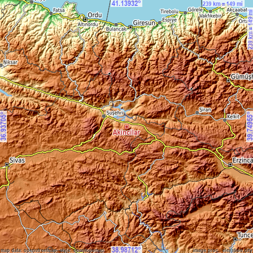 Topographic map of Akıncılar