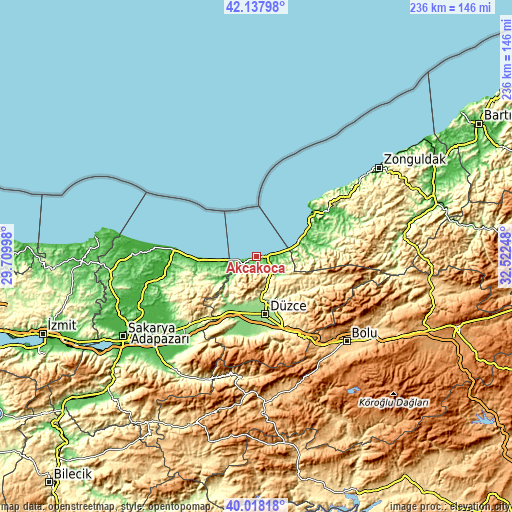 Topographic map of Akçakoca