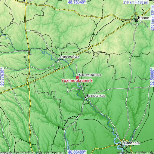 Topographic map of Yuzhnoukrains'k