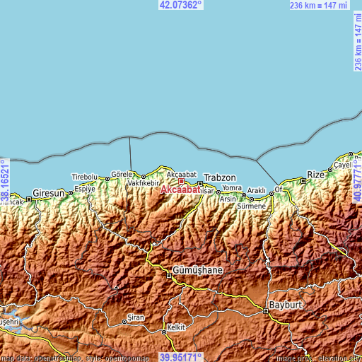 Topographic map of Akçaabat