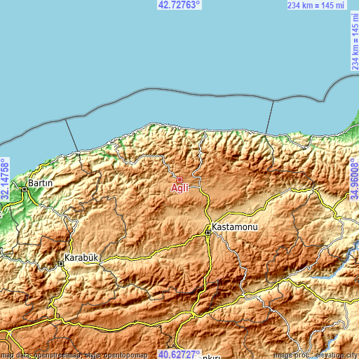 Topographic map of Ağlı