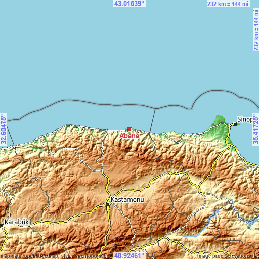 Topographic map of Abana