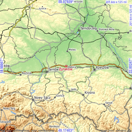 Topographic map of Żyraków