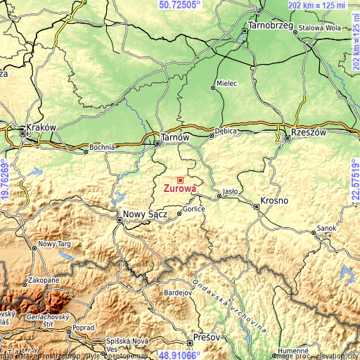 Topographic map of Żurowa