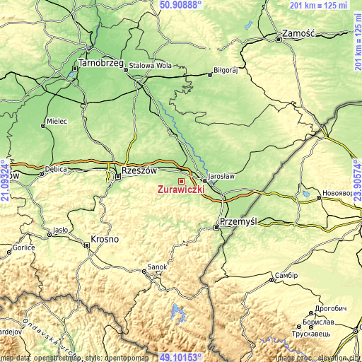 Topographic map of Żurawiczki