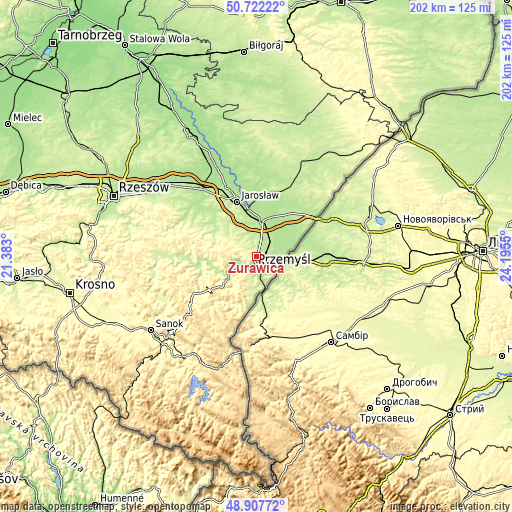 Topographic map of Żurawica