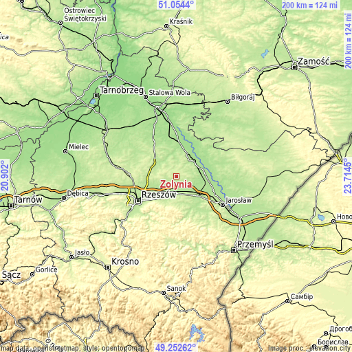 Topographic map of Żołynia