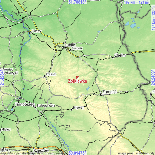 Topographic map of Żółkiewka